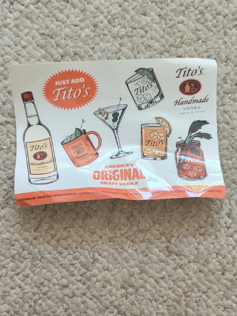 Tito's Handmade Vodka Sticker Sheet - Orange, White, Black